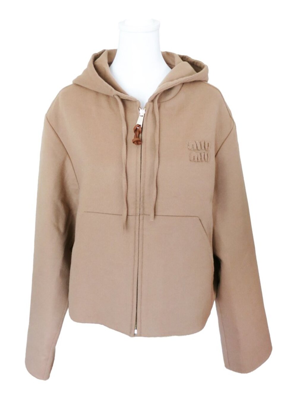 MIU MIU Beige Camel Wool Cashmere Zip Hooded Short  Coat Jacket 36 / 0